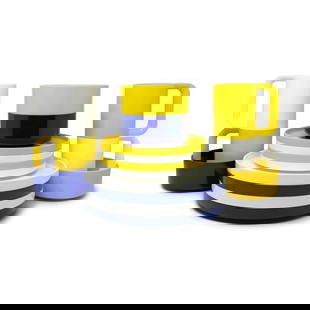 Blue, White and Yellow Massimo Vignelli for Heller Dishes - Service for 4: DescriptionWinner of the prestigious Compasso d'Oro award for Good Design in 1964, Massimo Vignelli's iconic dinnerware for Heller (likely designed with his equally talented wife Lella) has been in ne