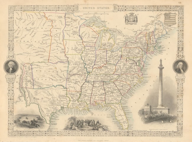 UNITED STATES. 31 states+Missouri/Western/Nebraska Terr. RAPKIN/TALLIS 1851 map (1 of 1)