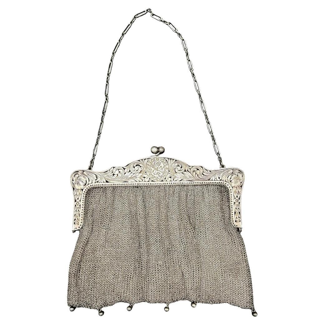 Sterling Silver Mono "MPM" Victorian Chain Mesh Purse with Silver Beads (1 of 19)