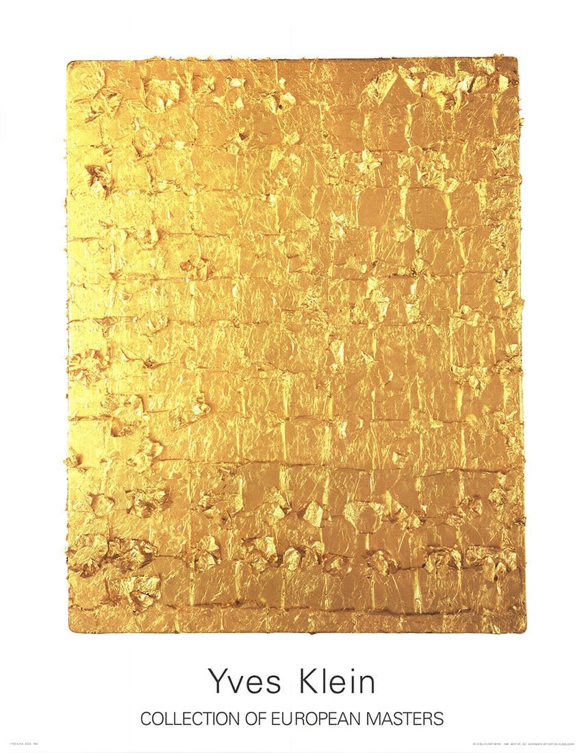 Yves Klein - Gold Leaf on Panel - 1994 Offset Lithograph 35.5" x 27.5": Gold Leaf on Panel by Yves Klein, 1994 Unsigned Offset Lithograph. Paper size is 35.5 x 27.5 inches, with an image size of 27 x 21.5 inches. The Offset Lithograph is from an edition size of 500 and is