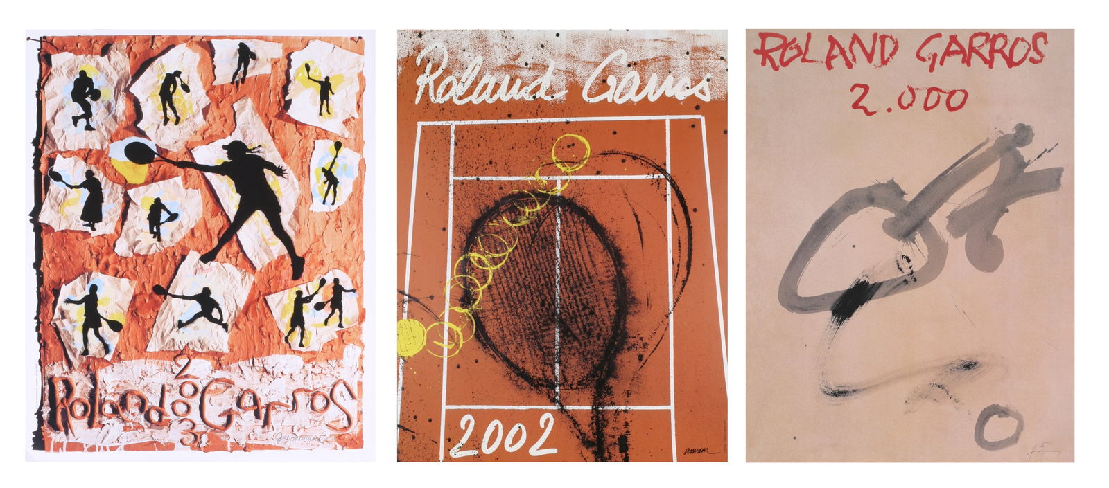 Bundle- 3 Assorted Various Artists 2000-2004 Roland Garros Official Posters: This is a bundled assortment of 3 Posters by Various Artists. Each piece is described as follows: Pierre Fernandez Arman - Roland Garros French Open - 2002 Offset Lithograph 29.5" x 22.5" Unsigned Off