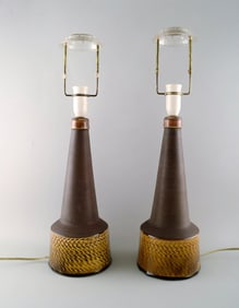 Nils Kähler for Kähler, HAK. A pair of large glazed ceramic lamps. 1960's.