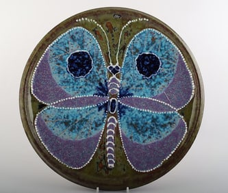 Nittsjö, Sweden, large ceramic dish decorated with a butterfly.