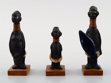 Rolf Palm, Höganäs, 3 Hottentots, unique ceramic figurines.