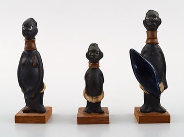 Rolf Palm, Höganäs, 3 Hottentots, unique ceramic figurines.