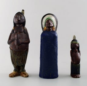 Rolf Palm, Höganäs, three Indians, unique ceramic figures.