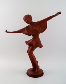 Keramos, Vienna, dancing woman, figure in red clay. Art Deco.