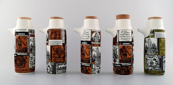 Five Modern style pitchers in ceramics by Bengt Berglund. Designed for Gustavsberg.