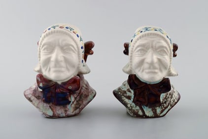 Michael Andersen Ceramics from Bornholm. 2 female heads, national costume.