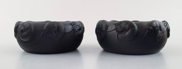A beautiful pair of Hjorth art nouveau terracotta bowls.