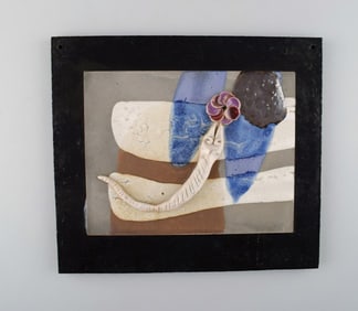 Ivy Lysdal, b. 1937. Danish ceramist and painter. Unique wall relief in ceramics from 1972. Abstract