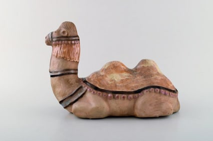 Rutebo Leksand, Sweden. Large money box in shape of a camel in glazed stoneware / ceramics. 1970's.
