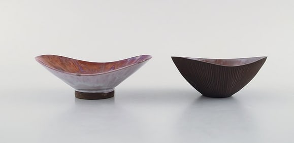 Sven Hofverberg (1923-1998) Swedish ceramist. Two unique glazed ceramic bowls. Beautiful metallic