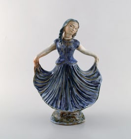 Gertrud Kudielka 1896-1984 for Hjorth (Bornholm). Dancing girl in glazed ceramics. 1960's.