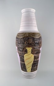 Laholm keramik. Colossal unique floor vase in glazed ceramics with negresses in colorful dresses.
