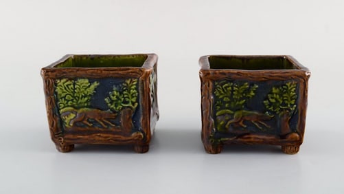 Karl Holst for Höganäs. A pair of antique art nouveau bowls in glazed ceramics. Early 20th