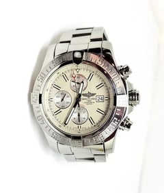 Mensl S/Steel BREITLING SUPER AVENGER Chronograph Automatic Watch A13371 EXLNT