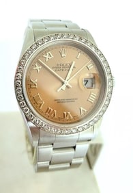 ROLEX DATEJUST Rose Roman Dial Automatic Watch w/DIAMOND BEZEL Ref.16200 c.2001