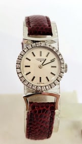 Vintage 18k White Gold LONGINES Ladies Watch with Diamond Bezel Cal 460* EXLNT