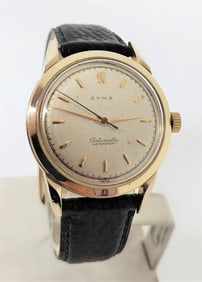 Vintage Solid 14k Gold CYMA Mens Automatic Watch 1950s EXLNT* SERVICED