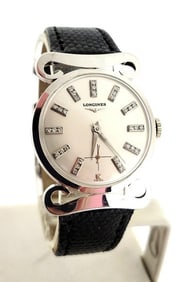 Vintage 14k LONGINES Winding Watch 1950s Cal 22L Diamond Markers FANCY LOGS RARE