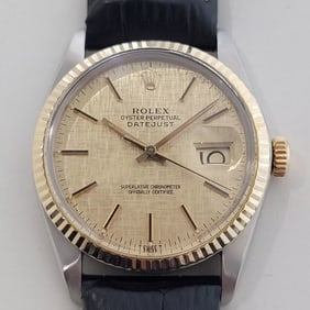 Mens Rolex Oyster 16013 Datejust 36mm 18k SS Linen Dial Automatic 1970s RA526