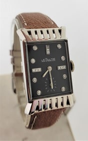 Vintage 18k White LeCOULTRE Winding Watch 1940s Cal 438/CW FANCY LOGS* RARE