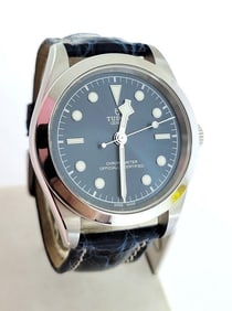Mens S/Steel TUDOR Black Bay 41MM Blue Dial Leather Strap 79680* MINT