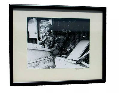 DAVID McINTYRE Signed Photograph of a Soldier by War Torn Building 1992: DAVID McINTYRE. Soldier by War Torn Building, 1992, 7-1/2" x 9-1/2" sight size (framed size: 11-3/4" x 14-1/2") signed/dated lower right in the mat: David McIntyre 5/92. I got some glass glare in the