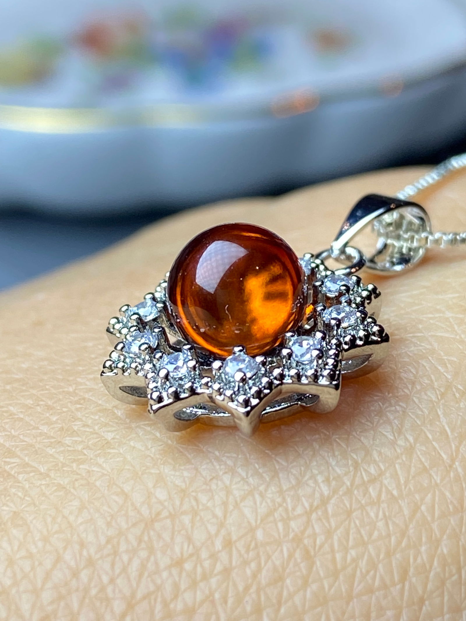 Baltic Cognac Amber Pendant 925 silver Necklace (1 of 6)