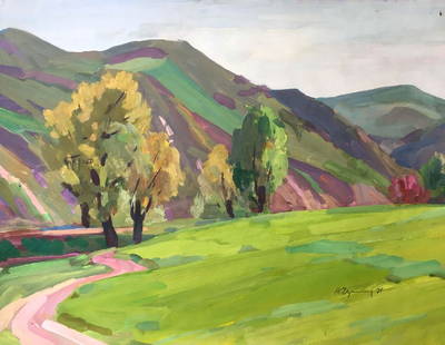 Gouache painting Near the mountain Chernikov Vladimir Mikhailovich: №909 *** ABOUT THIS PAINTING *** * TITLE: "Near the mountain" * ARTISTS: Chernikov Vladimir Mikhailovich * SIZE: 44x56 cm/'17.32x22.04 inches' * MEDIUM: gouache, paper * HAND PAINTED: Original p