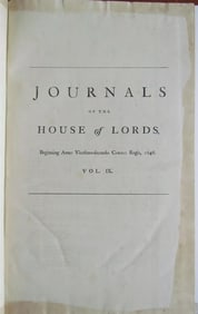 JOURNALS OF THE HOUSE OF LORDS 1646-1647 large folio antique in ENGLISH