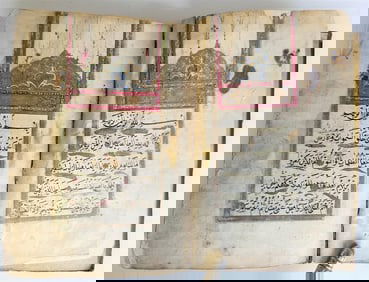 19th CENTURY MANUSCRIPT KORAN in OTTOMAN TURKISH LANGUAGE antique ILLUMINATED