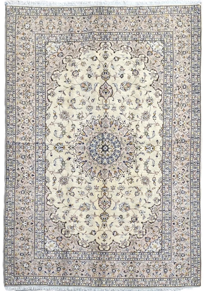 Persian Kashan Hand-Knotted Wool Ivory Oriental Area Rug Carpet 6'9" x 9'9" (1 of 12)