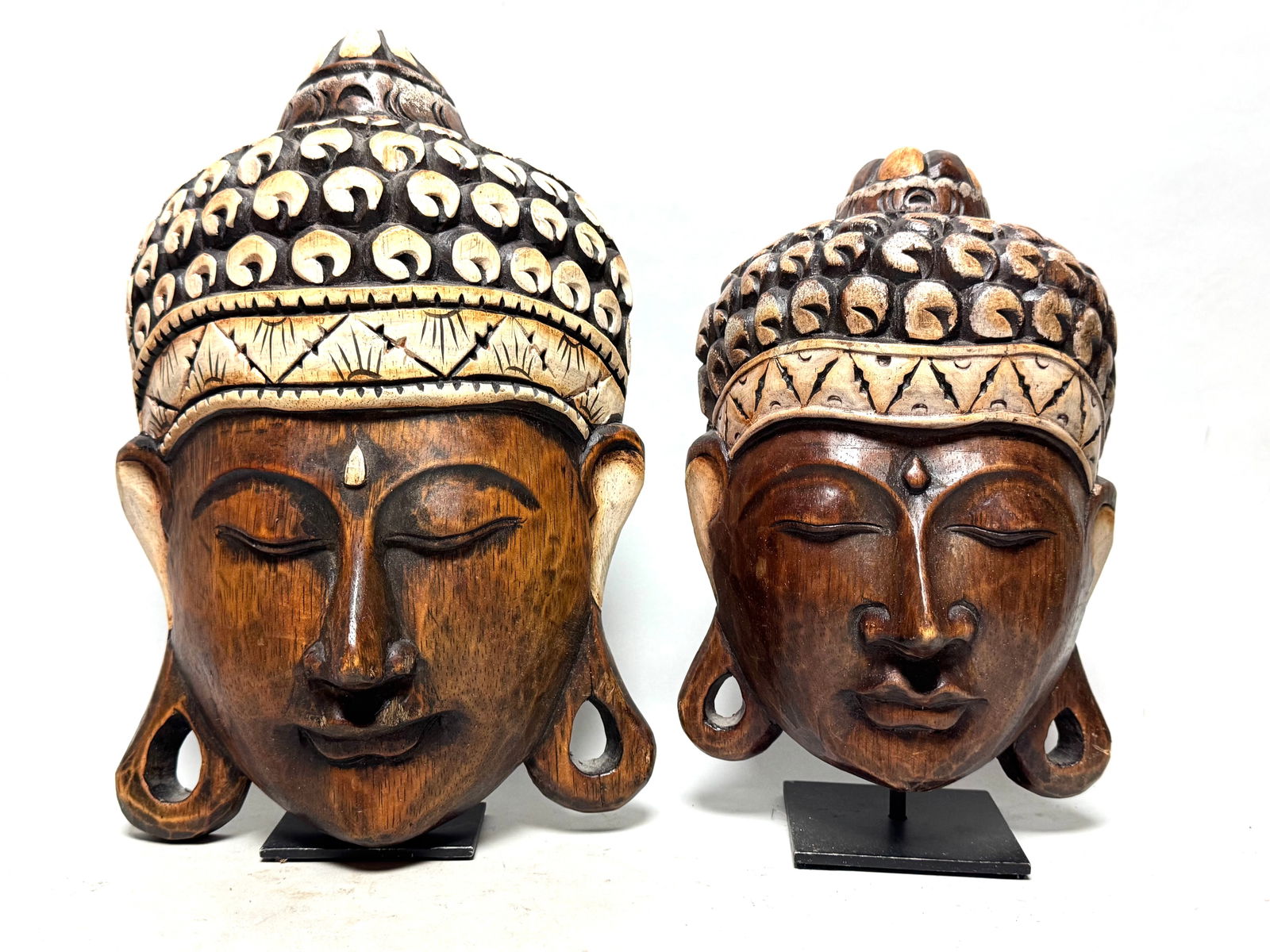 2 Buddha heads -NO RESERVE - Wood - Burma / Myanmar (1 of 6)