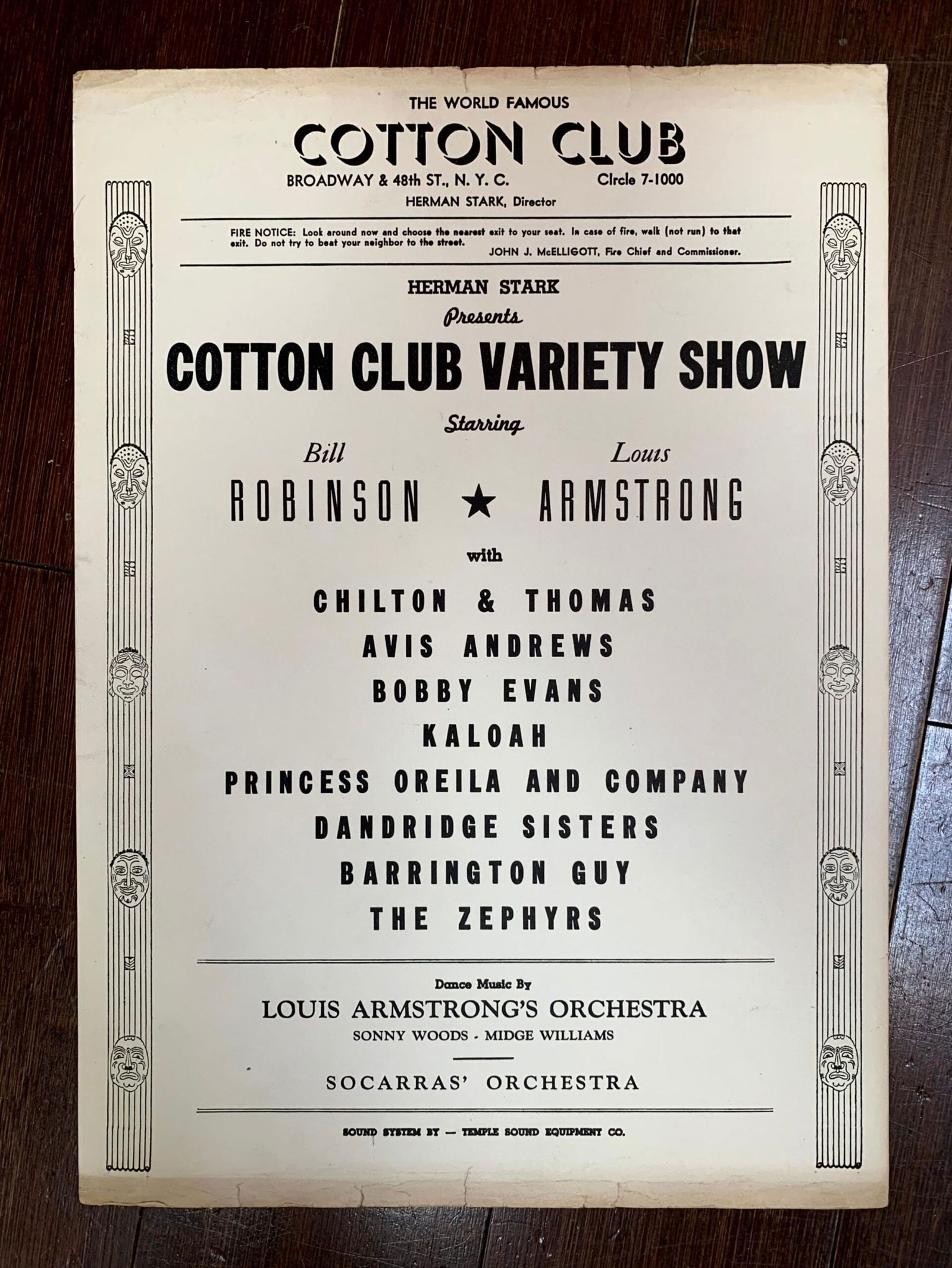 Cotton Club - L. ARMSTRONG BOJANGLES D. DANDRIDGE (1927) 9X12 US Music Flyer: Cotton Club - L. ARMSTRONG BOJANGLES D. DANDRIDGE (1927) 9X12 US Music FlyerPlease refer to the attached photos to determine the condition of this original vintage item. Note: LB means Linen Backed. R