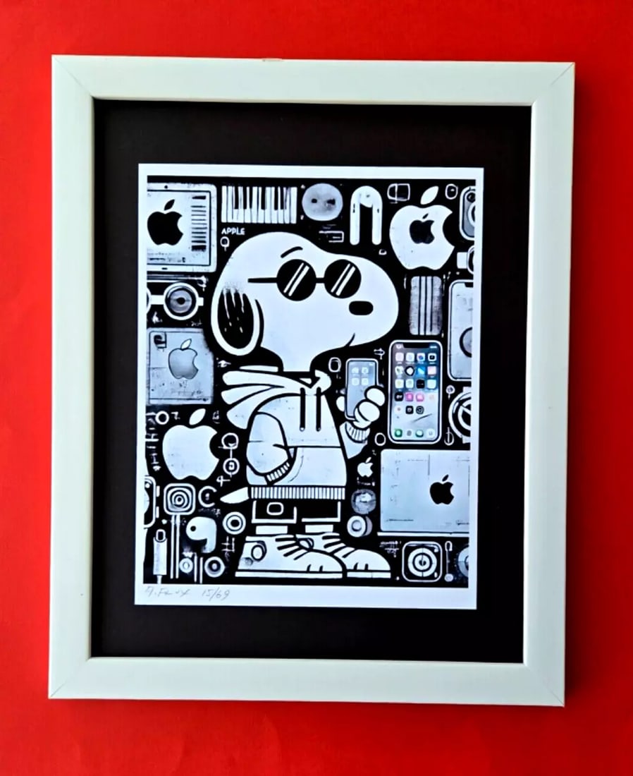 AIDAN FLUX | Hand Signed Authentic Print Framed SNOOPY APPLE ENTHUSIAST COA (1 of 4)
