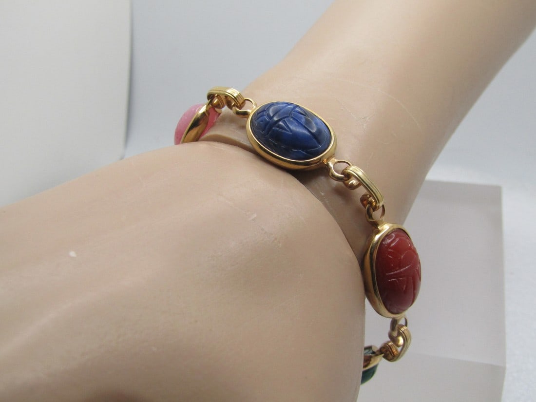 Vintage Egyptian Scarab Costume Bracelet, 7.75", 1960's-1970's (1 of 4)