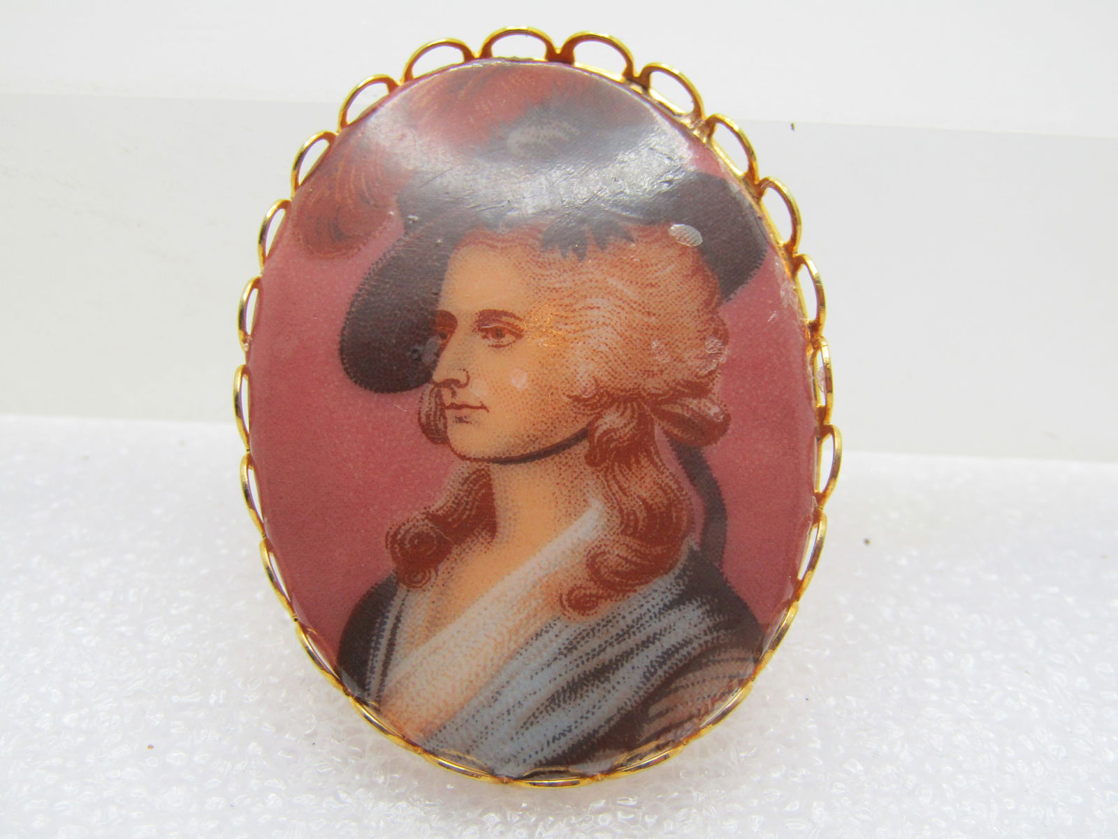 Vintage Transfer Portrait Cameo Style Brooch, Old Masters Style, 1960's (1 of 5)