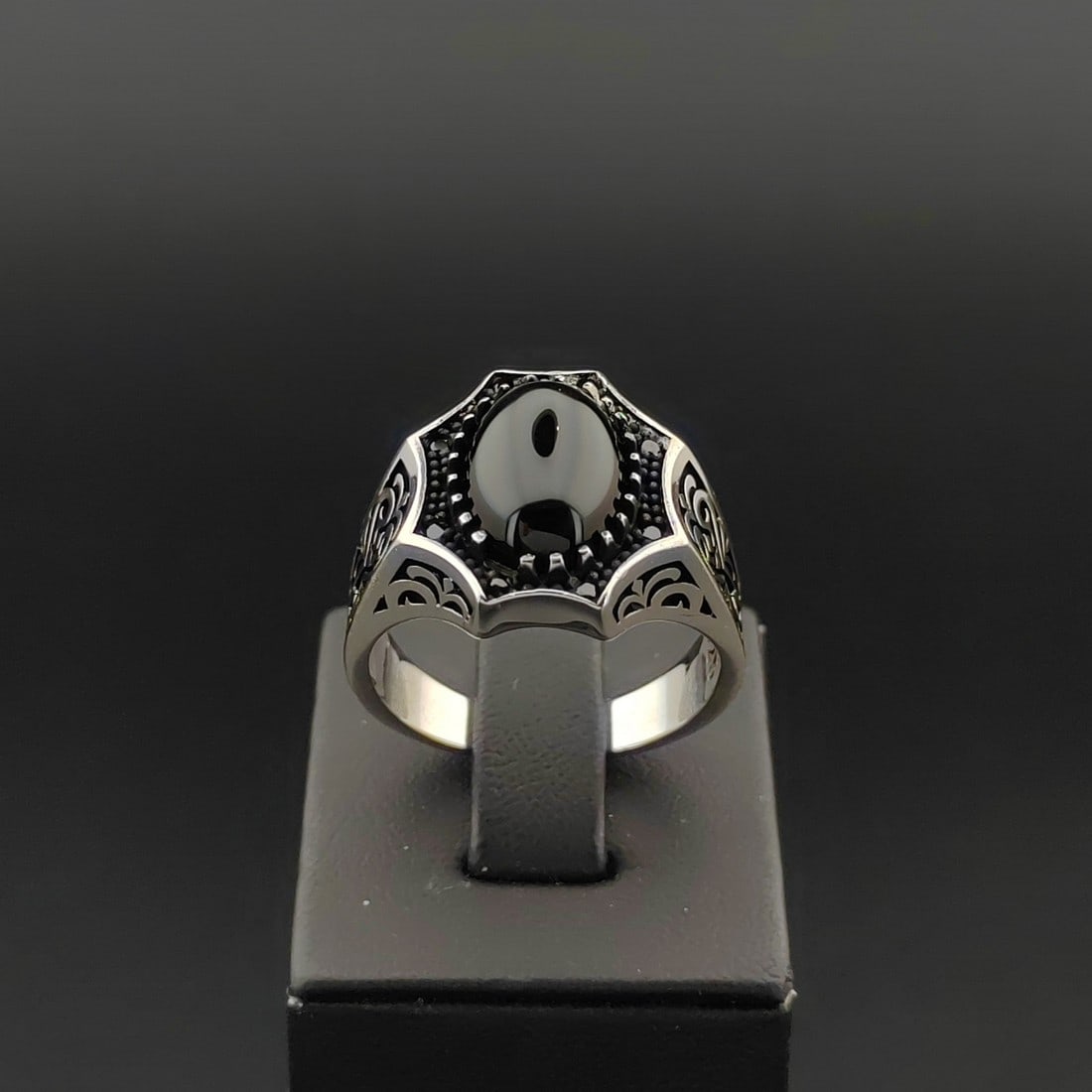 925 Silver Men's Ring with Black Onyx and Black Zircons (1 of 8)