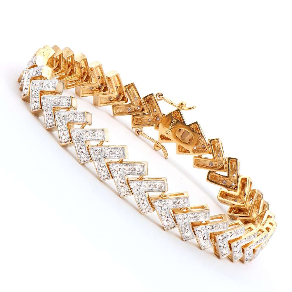 0.80 TW CTS DIAMONDS 18K GOLD PLATED DESIGNER BRACELET SIZE 8.25 INCHES (1 of 2)