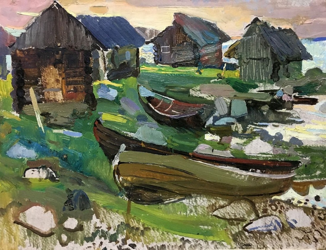 Oil painting Boat mooring: №Vern 347 *** ABOUT THIS PAINTING *** * TITLE: "Boat mooring" * SIZE: 35x46 cm/'13.77x18.11 inches' * MEDIUM: oil, cardboard * HAND PAINTED: Original painting from our collection We offer frames