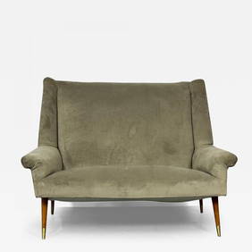 Italian Mid-Century Modern Gio Ponti Style Sofa / Settee, Velvet, Walnut, 1950s (1 of 12)