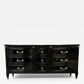 Hollywood Regency Black Lacquer Dresser, Chest, Sideboard, Maison Jansen Style (1 of 12)