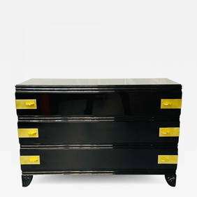 Black Lacquered Campaign Chest, Dresser or Commode, Hollywood Regency, Parzinger (1 of 12)