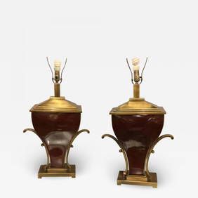 Pair of Art Deco Style Brass Mounted Porcelain Table Lamps (1 of 9)