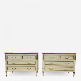 Pair of Cream Painted Louis XVI Style Commodes, Nightstands, Dressers, Chests (1 of 12)