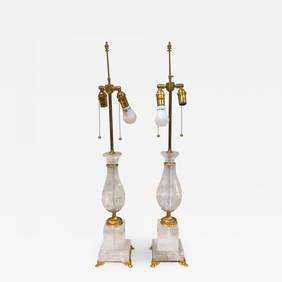 Pair of Art Deco Style Large Rock Crystal and Brass Urn on Base Form Table Lamps (1 of 12)