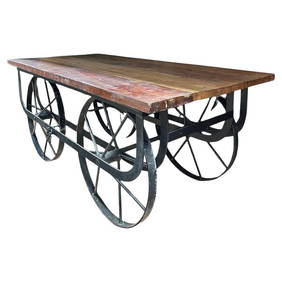Industrial Iron & Wood Railroad Style Rolling Trolly Cart Coffee Table (1 of 19)