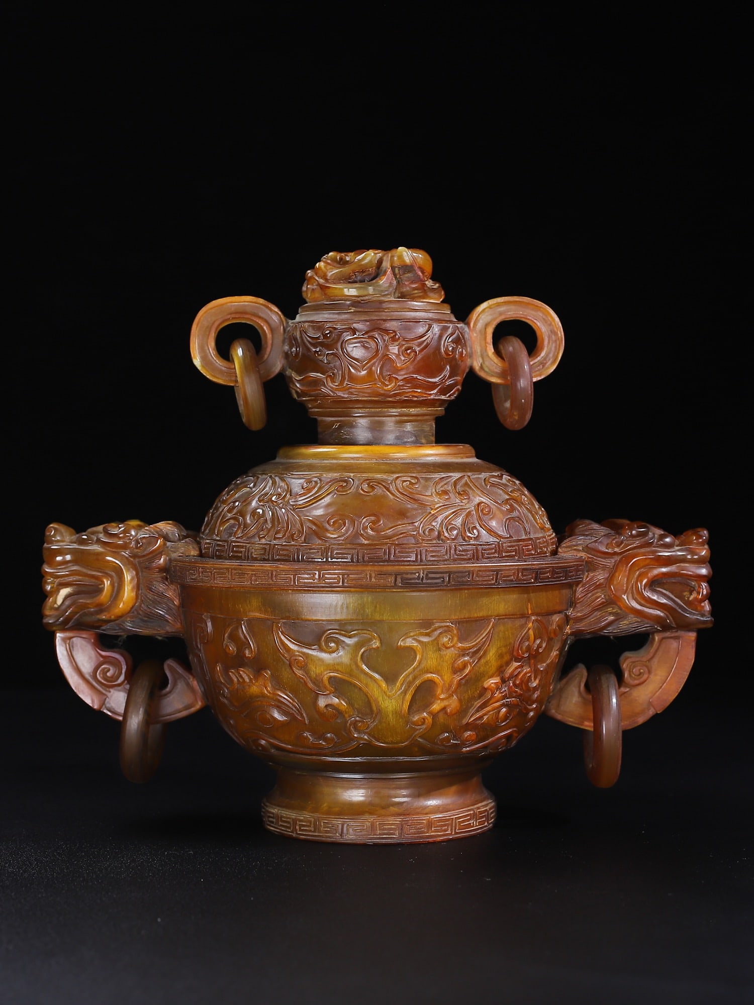 Old Chinese Ox Horn Carved Dragon Incense Burner (1 of 10)